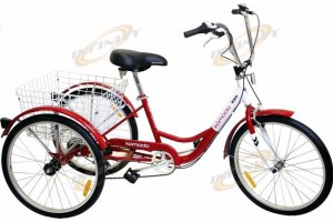 6-Speed 24" 3-Wheel Adult Tricycle Bicycle Trike Cruise Bike W/ Basket Red